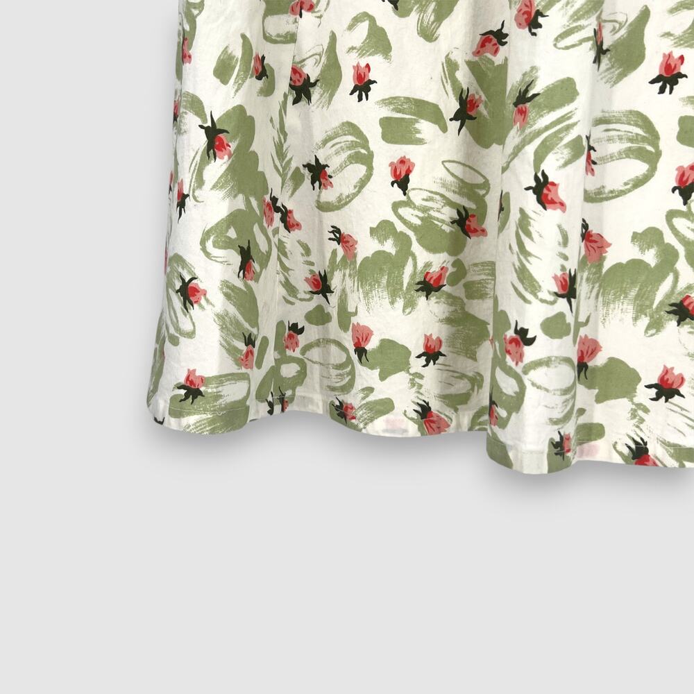 Anthropologie Elevenses Green and Pink Watercolor Floral A-Line Skirt Size 4 - Picture 5 of 7